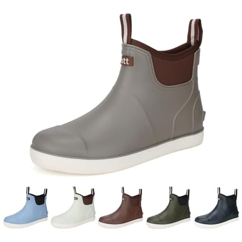 Men’s Deck Boots, Deck Shoes Waterproof Rain Boots, Saltwater Fishing Ankle Boots, Non-Slip Rubber Garden Muck Boots for Gardening Boating Camping Sailing Fishing Cover