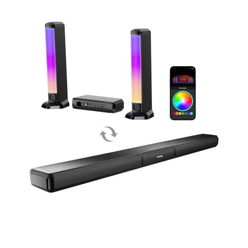5.0ch Soundbar für TV Geräte Mit RGB-Beleuchtung, Teilbar für PC, App-Steuerung, Verstellbarem EQ, Bluetooth 5.3, HDMI-ARC/Opt/AUX – Apollo S70