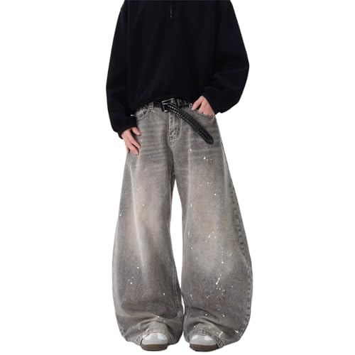 Men's Jeans Spring Summer American Retro Gray Denim Wide Leg Long Pants for Men