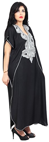 Moroccan Caftan Handmade Cotton Hand Embroidery Fits Small To Large Soft Black