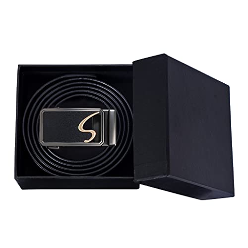 Automatic Buckles Ratchet Jeans Waistband Straps for Dad Son Boyfriend Gift Boxed Belts Leather Men Belt (Color : Black Size : 160cm)