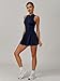 ABOCIW Athletic Dress for Women Zip Front Tennis Dress Built in Shorts High Neck Sleeveless Workout Golf Exercise Active Dresses with Pockets Navy Small