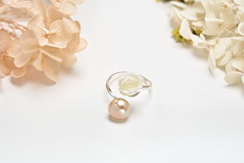 Aeravida Charming White Rose Wrap Cultured Freshwater Pink Pearl .925 Sterling Silver Ring | Cute Wedding Rings For Women | Casual Comfort Fit Silver Rings for Women | Sterling Silver Rings | Valentines2