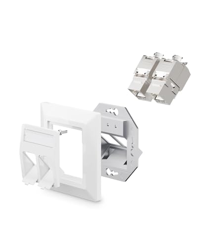 VCELINK Prise Réseau Keystone Montage Encastré 2 Ports, Module Keystone Jack CAT7/6A Prise RJ45 Câble D'installation Entièrement Blindé Uni Blanc, 1 Pièce