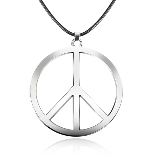 Collar Hippie y Paz, Collares Símbolo de la Paz para Mujeres Hombres, Accessori Anni 70 Accesorios, Retro Collar Hippie, para Ropa Accesorios, Fiestas de Carnaval (Plata)