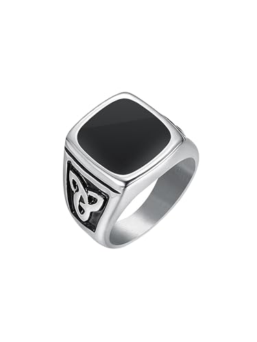 Yellow Chimes Stainless Steel Square Shaped Silver Rings for Men