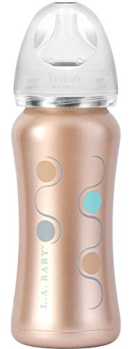 Stainless Steel Baby Bottle 9oz Insulated Baby Bottle | Insulate Milk for 10+ Hours | Non-Toxic Food-Grade Stainless Steel & Food-Grade Silicone Slow Flow Nipple | Leak-Free Design - Rose Gold