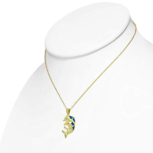 925 Sterling Silver Simulated Blue Opal Double Dolphin Charm Pendant Necklace, 18"2