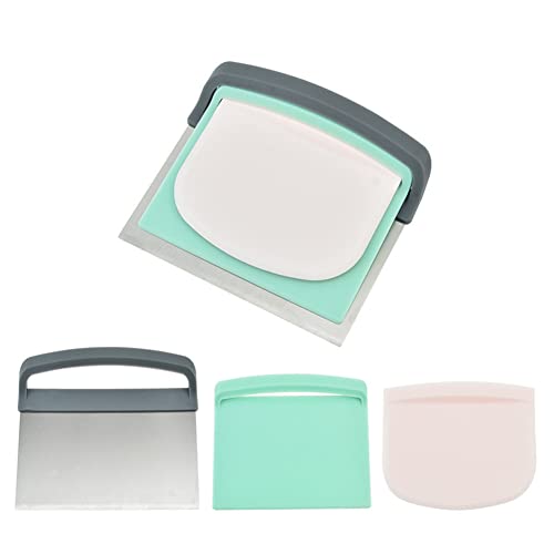 3 Pieces Set Bench Scraper And Chopper, Includes Stainless Steel And Plastic Multipurpose Food Cutter For Cutting Dough, Butter, Rice Rolls, Crêpes, Shortbread, Biscuits, Crusts, Etc. #TOP2
