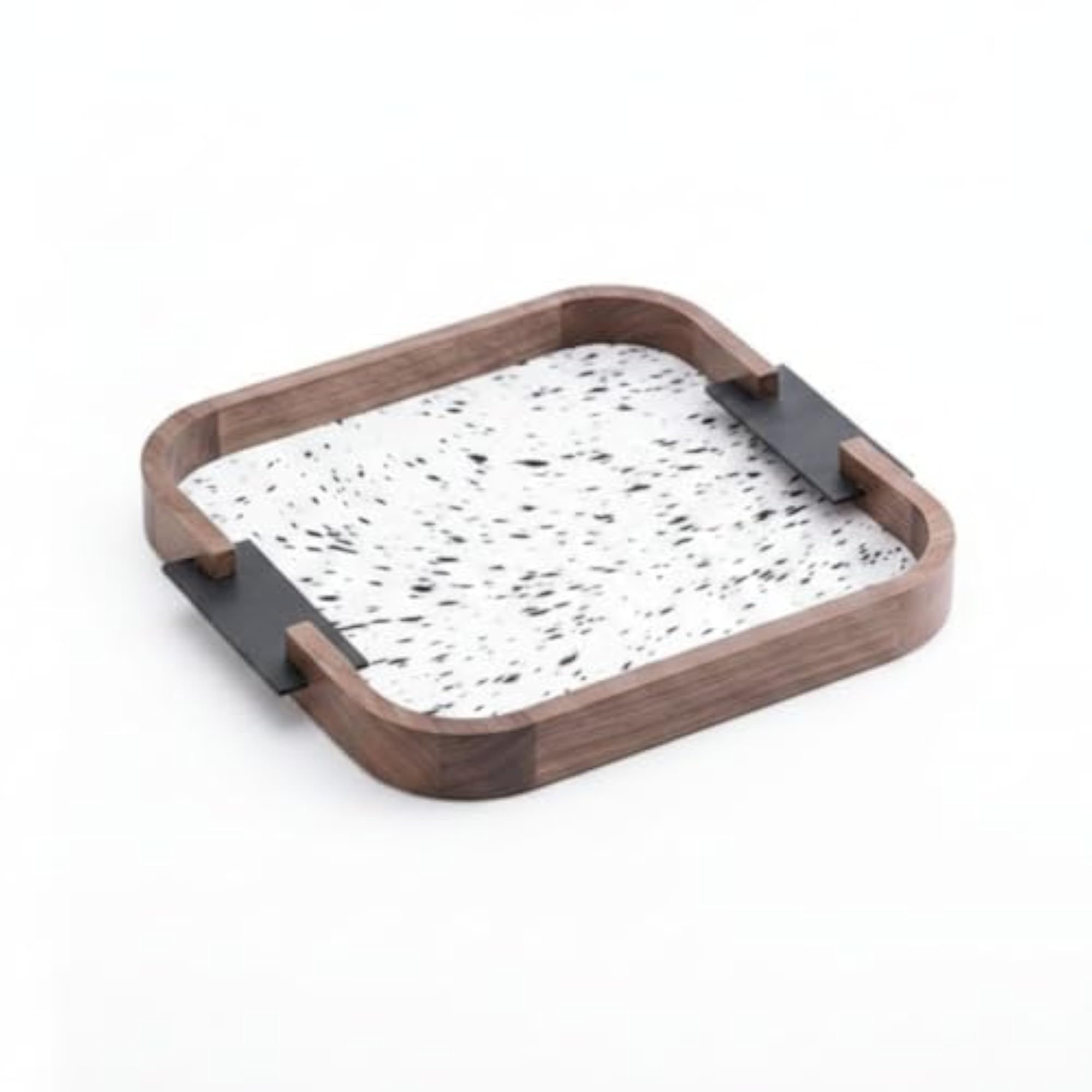 CLOVRIX® Rounded-Square Leather Edged Wood Decorative Tray