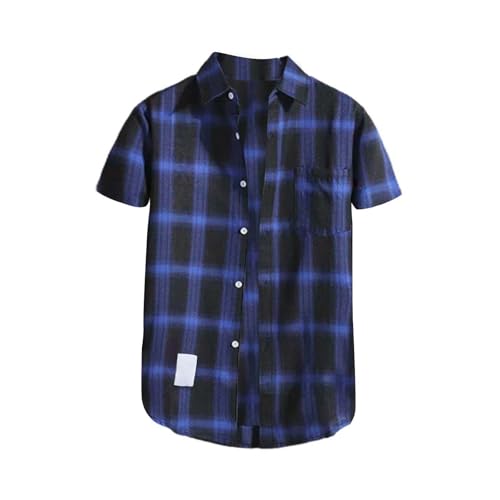 Casual Shirts for Men Plaid Lapel Button Down Short Sleeve Tops 2025 Summer Lightweight Baggy Work Blouse with Pocket