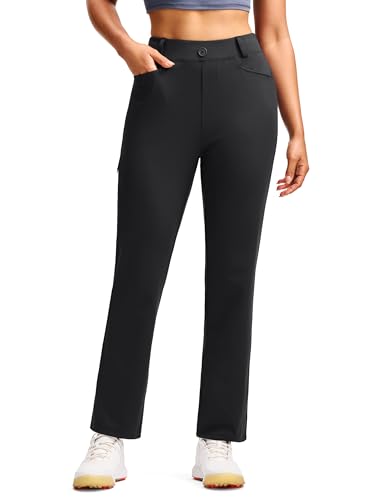 ISEEGZ Damen-Golfhose, Fleece-gefüttert, Stretch, Reisehose mit Reißverschlusstaschen, schmal, elegant, Business, Arbeit, Freizeit, Schwarz, S
