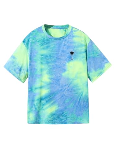 SHENHE Boy's Tie Dye Tee Graphic Print Crewneck Short Sleeve Loose Summer T Shirt Tops
