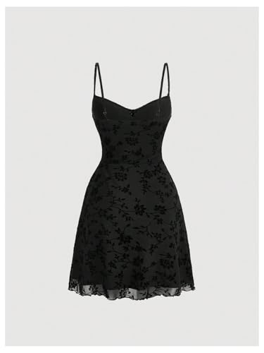 Verdusa Women's Floral Print Short Cami Dress Tie Front Lettuce Trim Mesh Sleeveless A Line Dresses2