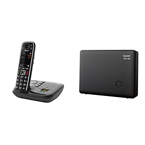 Gigaset E720A - Schnurloses Premium Seniorentelefon, schwarz & Box 100 DECT-Basis-Station für Ihr eigenes Kommunikationssystem mit Gigaset Mobilteilen - Basis unterstützt 6 Mobilteile, schwarz