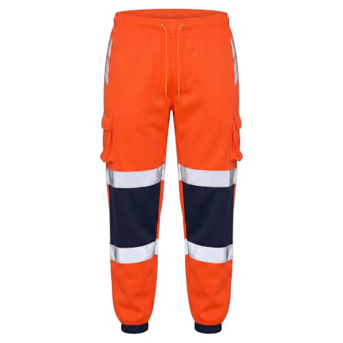 Image of Golomak® Hi Vis Trousers Work Joggers Reflective Safety Hi Vis Joggers Men High Visibility Combat Hi Vis Waterproof Trousers Workwear Bottoms Pants Plus Size S-5XL Orange-Navy