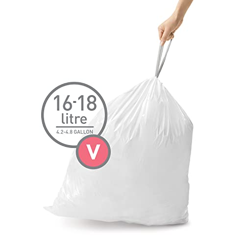 simplehuman CW0408 code V Custom Fit Bin Liner Bulk Pack, White Plastic (3 Pack of 20, Total 60 Liners)