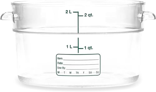 Image of Carlisle FoodService Products StorPlus Round Food Storage Container for Serving and Storing Hot or Cold Food, 2 Qt, 1 Count, Clear