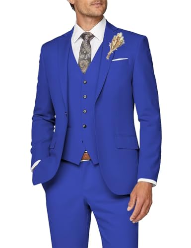 Image of Wangyue Mens Suit 3 Piece Slim Fit Suit for Men Formal Business Suit Wedding Groom Prom Tuxedo Dinner Party