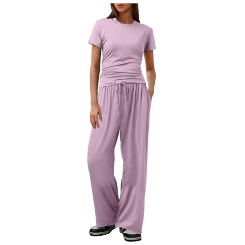Survêtement 2 pièces femme avec pantalon large taille haute et haut plissé léger