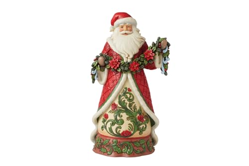 Enesco Jim Shore Heartwood Creek Santa Holding Poinsettia Garland Figurine, 12.2 Inch, Multicolor