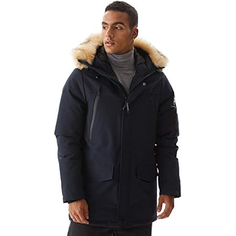 Molemsx Skiing Down Coats For Men, Men's Winter Jacket Warm Parka Puffer Jacket Winter Hiking Performance Golf Walking Lined Outwear Down Jacket for Cold Weather with Hood Navy S Regular Cover