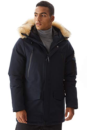 Molemsx Down Coats For Men, Men's Hooded Warm Parka Puffer Jacket Winter Zip Up Lightweight Snowboarding Lined Outwear Sports Down Jacket for Cold Weather with Hood Navy L Regular