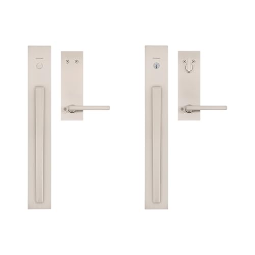 Image of Kwikset Caerus French Double Entry Door and Dummy Handleset Bundle, Satin Nickel, Exterior with Interior Reversible Handle, SmartKey Re-Key Security, with KwikSlide Technology