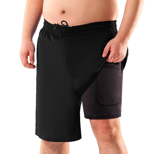 BRISIRA Big and Tall Swim Trunks for Men Quick Dry Board Shorts Compression Liner and Zipper Pockets 1X-6X