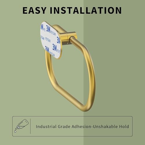 Image of OSLEN Luxury Gold Towel Ring Holder for Bathroom - Self Adhesive, No Drill Installation, Rust Resistant Stainless Steel & Zinc Alloy Hand Towel Hanger for Bathroom, Kitchen & Wash Basin