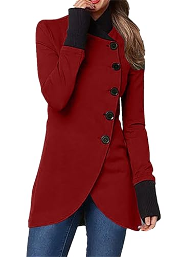 MAYRAIN Women Elegant Wool Blend Peacoat High Neck Single Breasted Overcoats Winter Fashion Trench Coat