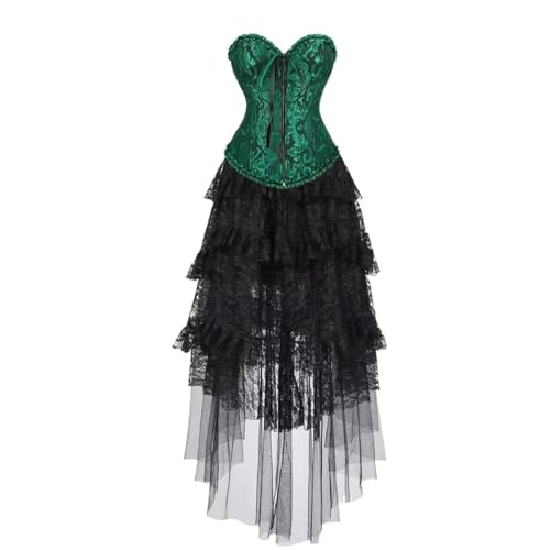 Josamogre Corsage Grün Korsett Dress Kleid korsettkleid Damen Top Corset Bustier Große Größe Reißverschluss Blumen Gothic Vintage Renaissance L