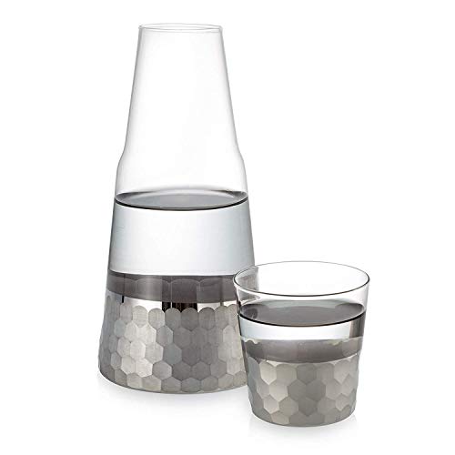 Fitz and Floyd Daphne Platinum Bedside Water Carafe With Tumbler – Glass Pitcher