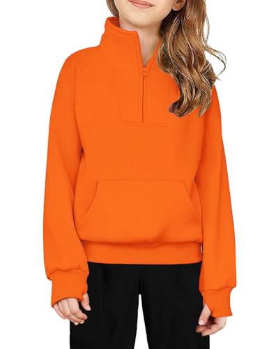 Image of Arshiner Girls Half Zip Sweatshirt Fleece Quarter Zip Pullover Sweatshirts | Fall Fashion Clothes for Teen Girls with Thumb Hole for 5-16 Years
