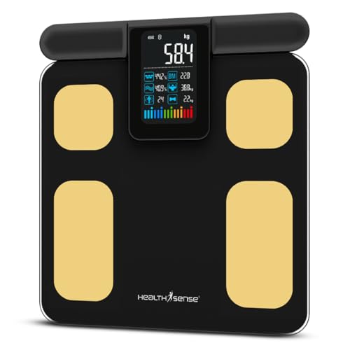 HealthSense Full Body Composition Monitor | 8 Electrode BMI Weight Machine for Body Weight | Digital Fat Analyzer Machine with USB Rechargeable, 28 Essential Measurement & 1 Year Warranty| BS 200