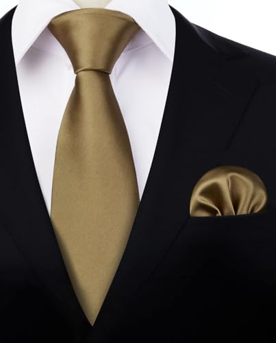 Image of HISDERN Mens Solid Color Ties Formal Satin Necktie and Pocket Square Set Classic Wedding Business Tie & Handkerchief