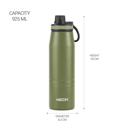 Image of Milton Sparkle 900 Thermosteel Water Bottle with Easy Sip Cap and Handle, 920 ml, Vacuum Insulated Stainless Steel, Hot and Cold, On The Go Bottle for Office College, Military Green