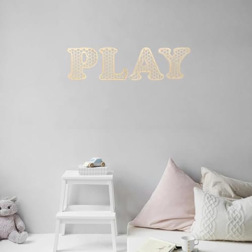Wooden Play Rattan Letters Set?Play Room Wall Decor?Large Rattan Letters for Wall Decor Boho Wall Signs Playroom?playroom Sign Art Kids Playroom Decor Nursery Room Decorations for Girls Boys