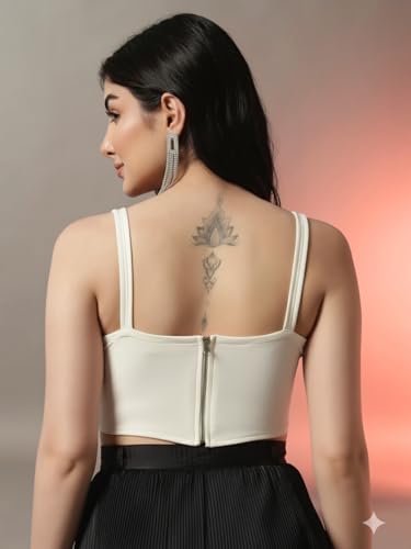 Image of Trend Arrest.ed Women's Stretchable Corset Style Crop Top | Square Neck Sleeveless Zipper Back Body-Hugging Fit | Casual