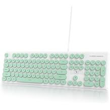 Wired Retro Computer Keyboard, Quiet Typewriter Keyboard, Green Cute Keyboards Light up with Round Keycaps, LED Backlit,104-key for PC, LaptopGreen