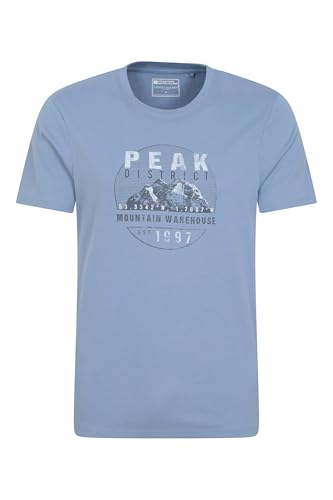 Mountain Warehouse Peak District Mens Short-Sleeved T-Shirt - UV Protect Max, Cotton, Lightweight - Summer Hiking & Outdoors Blue M