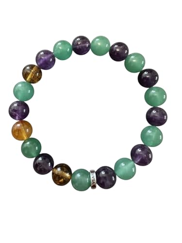 Bracelet Peau Éclat Naturel Ambre Aventurine Améthyste 21cm