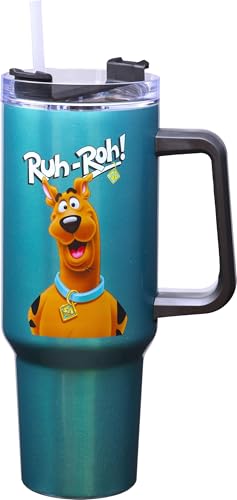 Spoontiques Stainless Steel Travel Mug, 40oz - Double Wall Insulation, Sturdy Handle, Sliding Lock Travel Lid - Scooby Doo