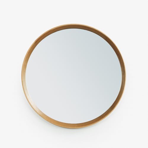 Vaukura Espejo de Pared de Madera Maciza de Roble Hades Ø80cm
