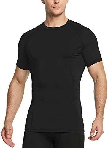 TSLA Men's UPF 50+ Quick Dry Short Sleeve Compression Shirts, Athletic Workout Shirt, Water Sports Rash Guard, Active Short Sleeve Black, X-Large