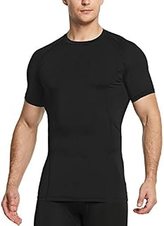 TSLA Mens Cool Dry Compression Baselayer Short Sleeve T-Shirt, Active(mub33) - Black, X-Large
