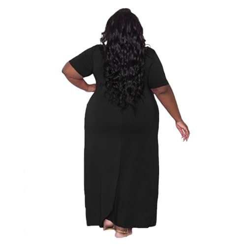 Image of TOPSRANI Womens Plus Size Maxi Dresses for Women Oversize Casual Short Sleeve V Neck Loose Plain Solid Trendy Summer Dress