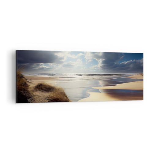 Tableau panoramique plage et dunes 140x50cm avec cadre déco pour salon
