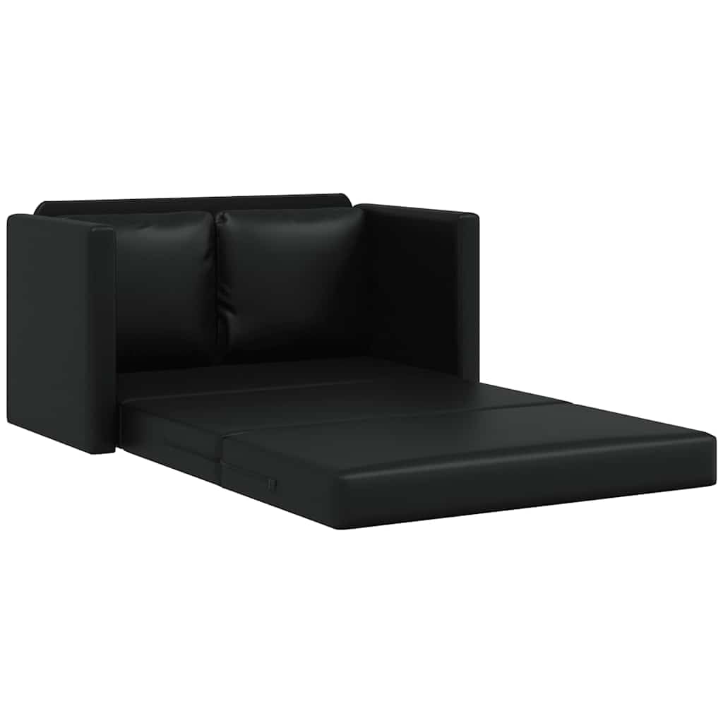 Sofá de suelo, convertible, negro, 112 x 174 x 55 cm, de cuero sintético, moderno, pequeño sofá de 2 plazas, para salón, dormitorio adolescente, estudio