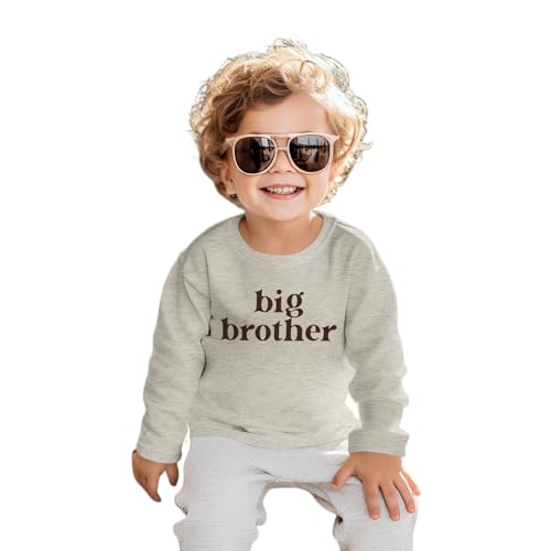 Big Brother - Maglione per neonati con fratello grande, per bambini, con scollo rotondo, a maniche lunghe, in autunno e inverno, per fratelli, grigio fiore, 4-5 Jahre
